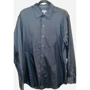 Van Heusen Mens Black Button-Up Dress Shirt Large (16-16.5) Long Sleeves Nice!